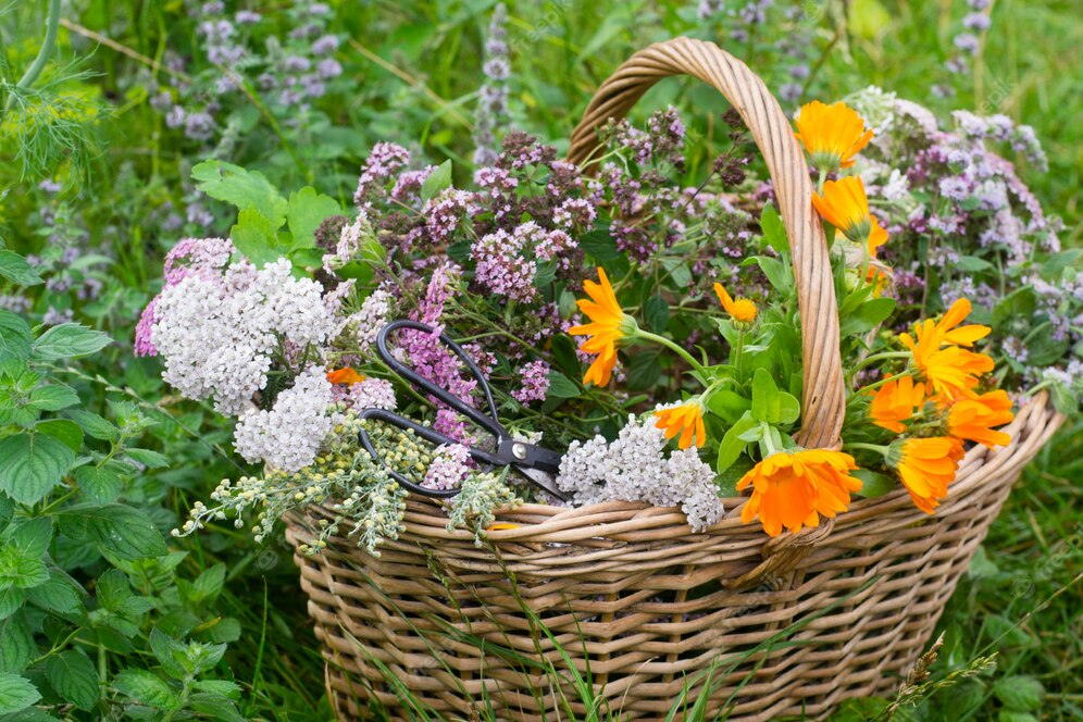 un panier d'herbes médicinales